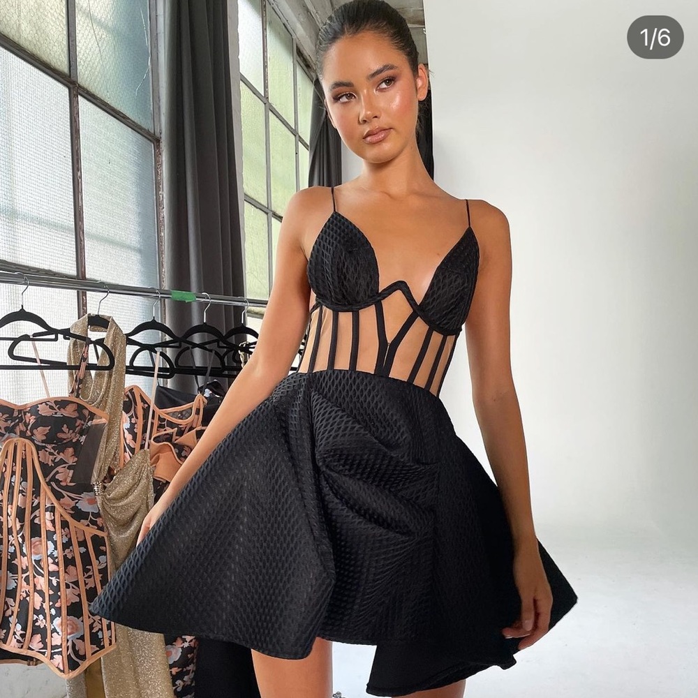 Black Mini Dress with Corset Bodice